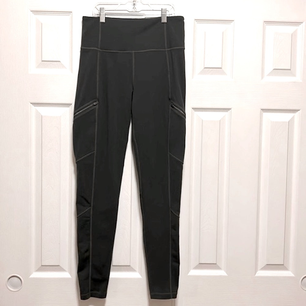 Athleta High Rise Leggings with Zipper Olive - Size Medium